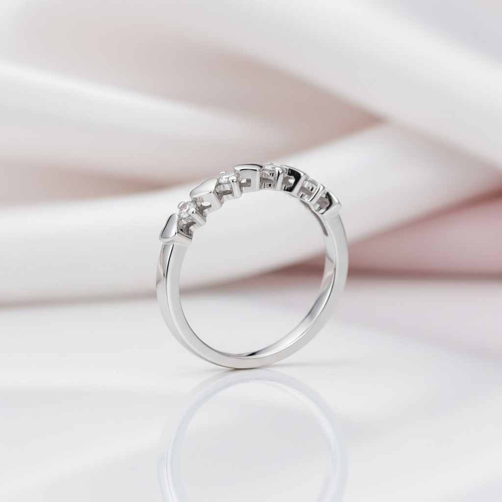 14k White Gold Bridal Heart Ring 0.11ct Natural Diamond Option-Black Diamonds New York