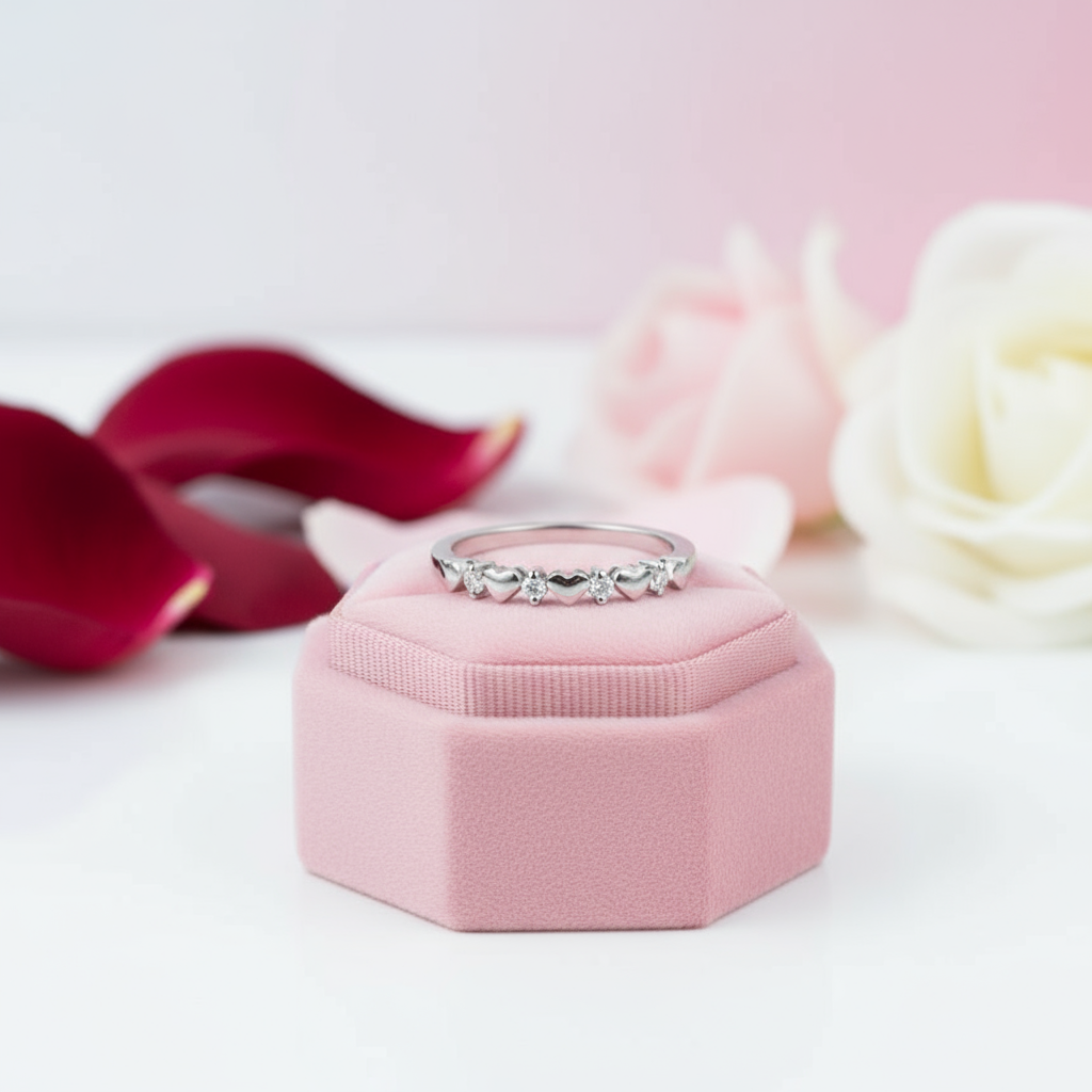 14k White Gold Bridal Heart Ring 0.11ct Natural Diamond-Black Diamonds New York