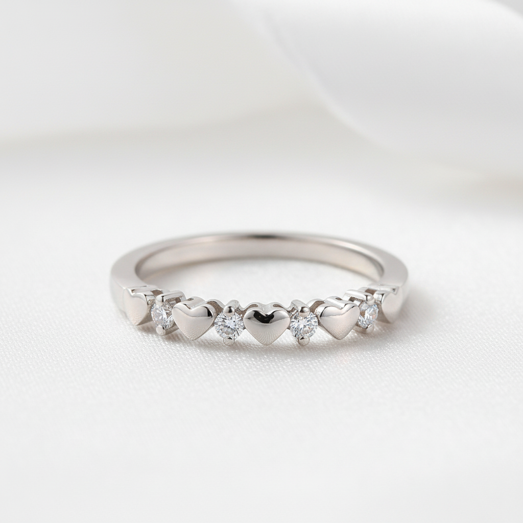 14k White Gold Bridal Heart Ring 0.11ct Natural Diamond Option-Black Diamonds New York