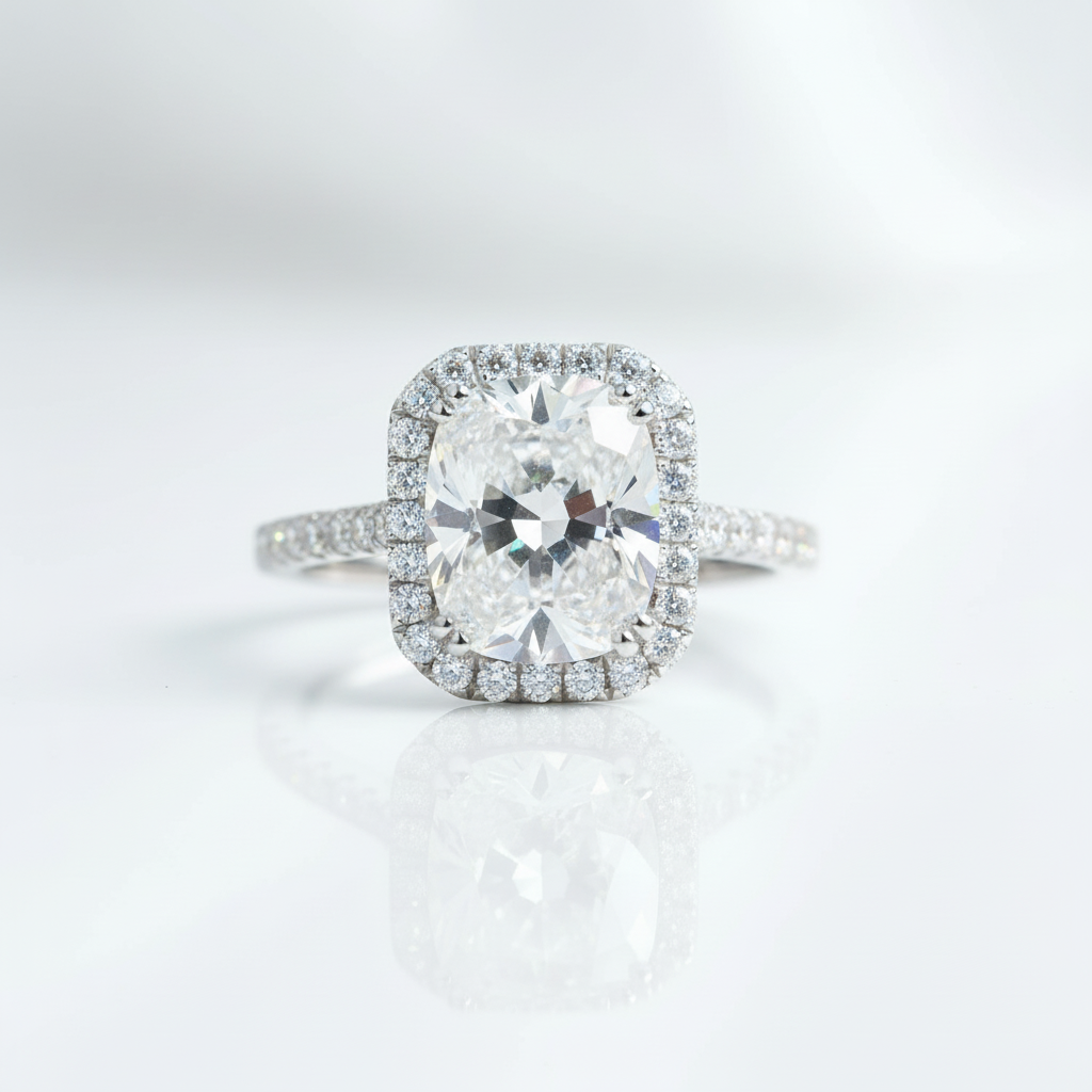 14k White Gold Classic Luxury 5ct 9*11mm Cushion Cut Halo Engagement Ring-Black Diamonds New York