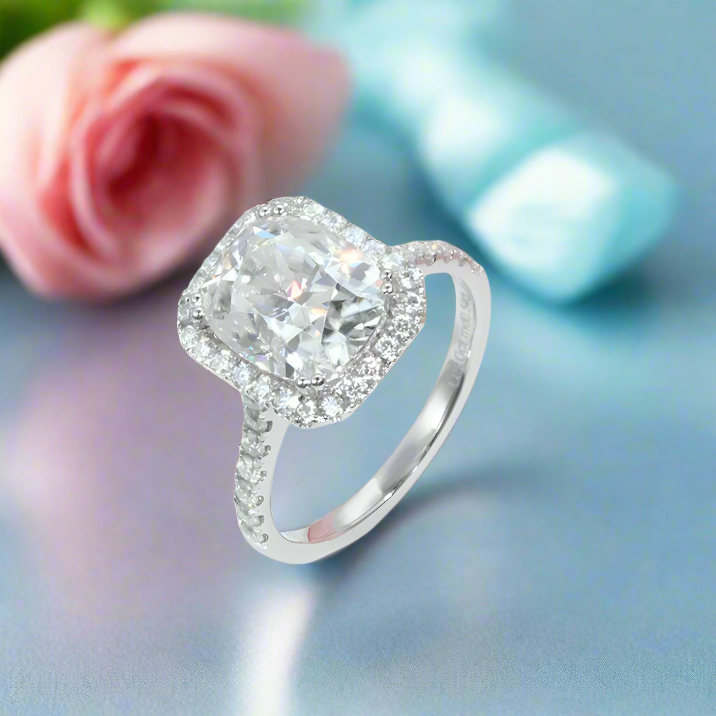 14k White Gold Classic Luxury 5ct 9*11mm Cushion Cut Halo Engagement Ring-Black Diamonds New York