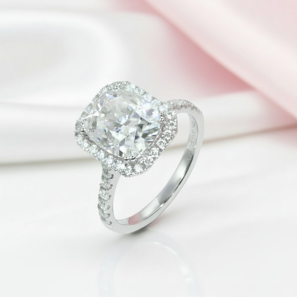 14k White Gold Classic Luxury 5ct 9*11mm Cushion Cut Halo Engagement Ring-Black Diamonds New York