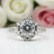 14k White Gold Crescent Moon Ring with 1.0 Ct Round Cut Grey Diamond-Black Diamonds New York