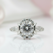 14k White Gold Crescent Moon Ring with 1.0 Ct Round Cut Grey Diamond-Black Diamonds New York