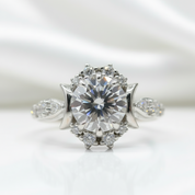 14k White Gold Crescent Moon Ring with 1.0 Ct Round Cut Grey Diamond-Black Diamonds New York