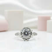 14k White Gold Crescent Moon Ring with 1.0 Ct Round Cut Grey Diamond-Black Diamonds New York