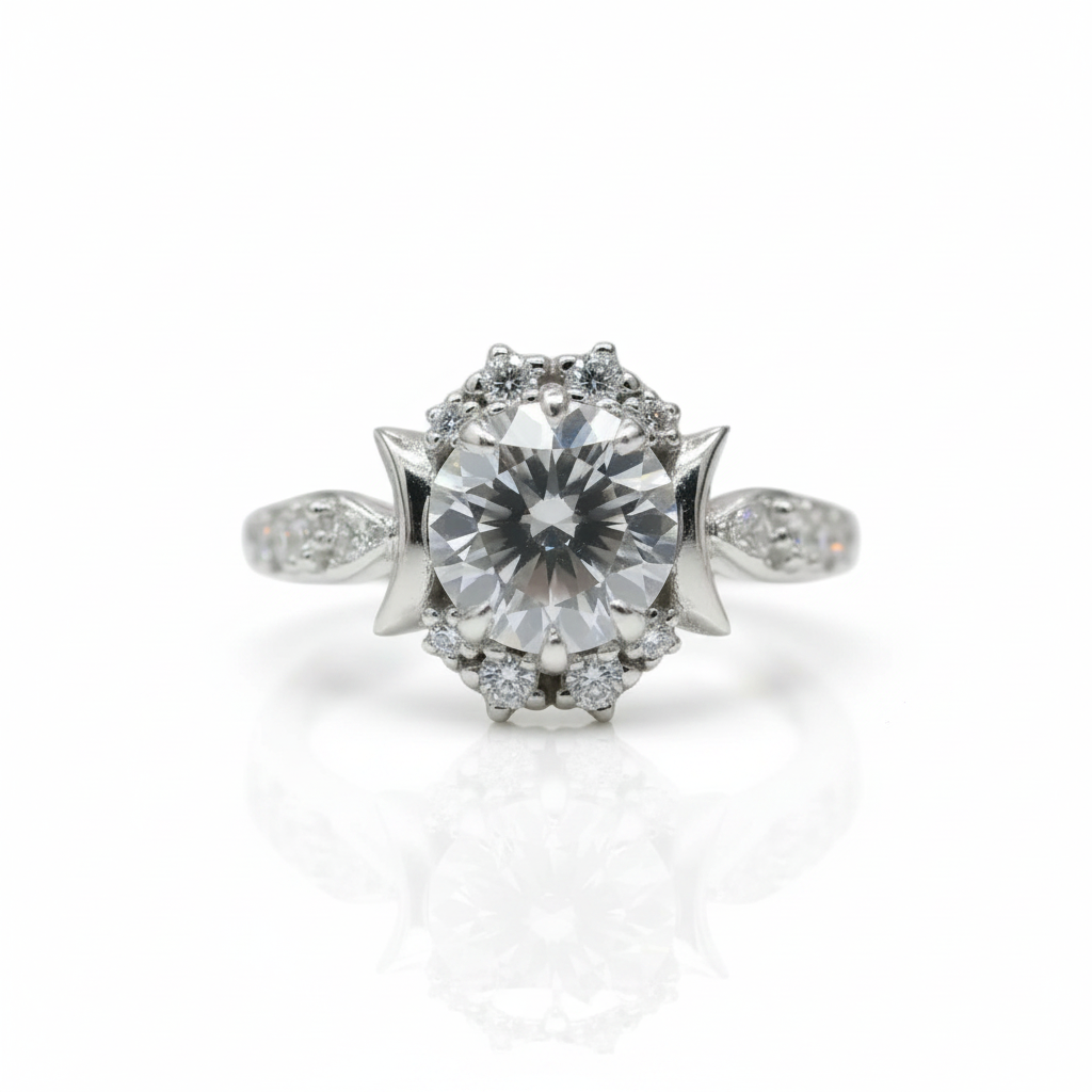 14k White Gold Crescent Moon Ring with 1.0 Ct Round Cut Grey Diamond Option-Black Diamonds New York