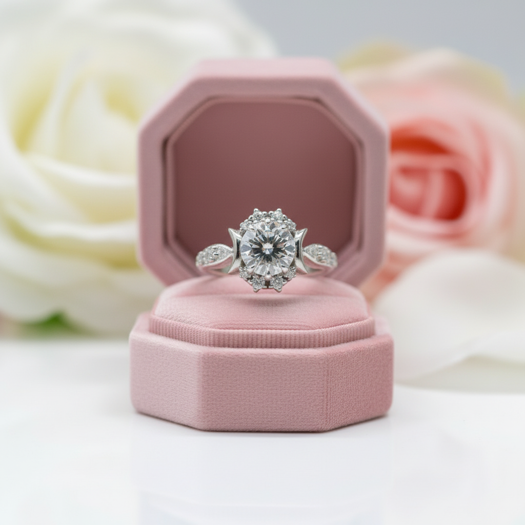 14k White Gold Crescent Moon Ring with 1.0 Ct Round Cut Grey Diamond-Black Diamonds New York