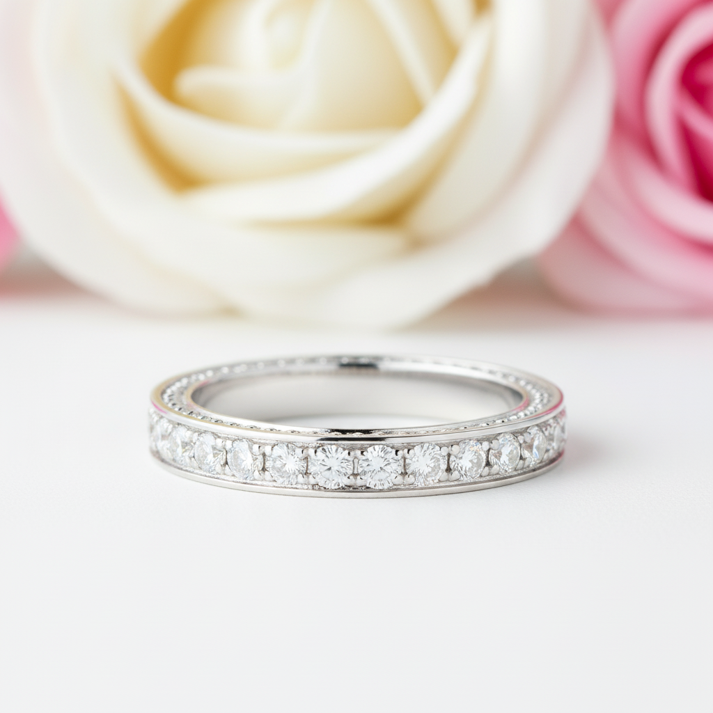 14k White Gold DEF Color Diamond Eternity Wedding Ring-Black Diamonds New York