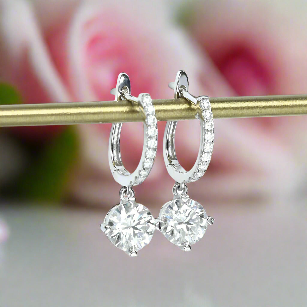 14k White Gold Diamond Dangle Earrings-Black Diamonds New York