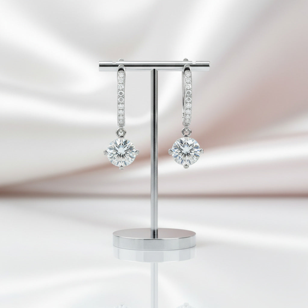 14k White Gold Diamond Option Dangle Earrings-Black Diamonds New York