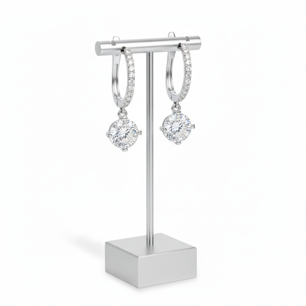 14k White Gold Diamond Option Dangle Earrings-Black Diamonds New York