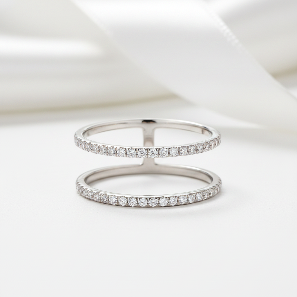 0.18ct Natural Diamond 14k White Gold Double Band-Black Diamonds New York