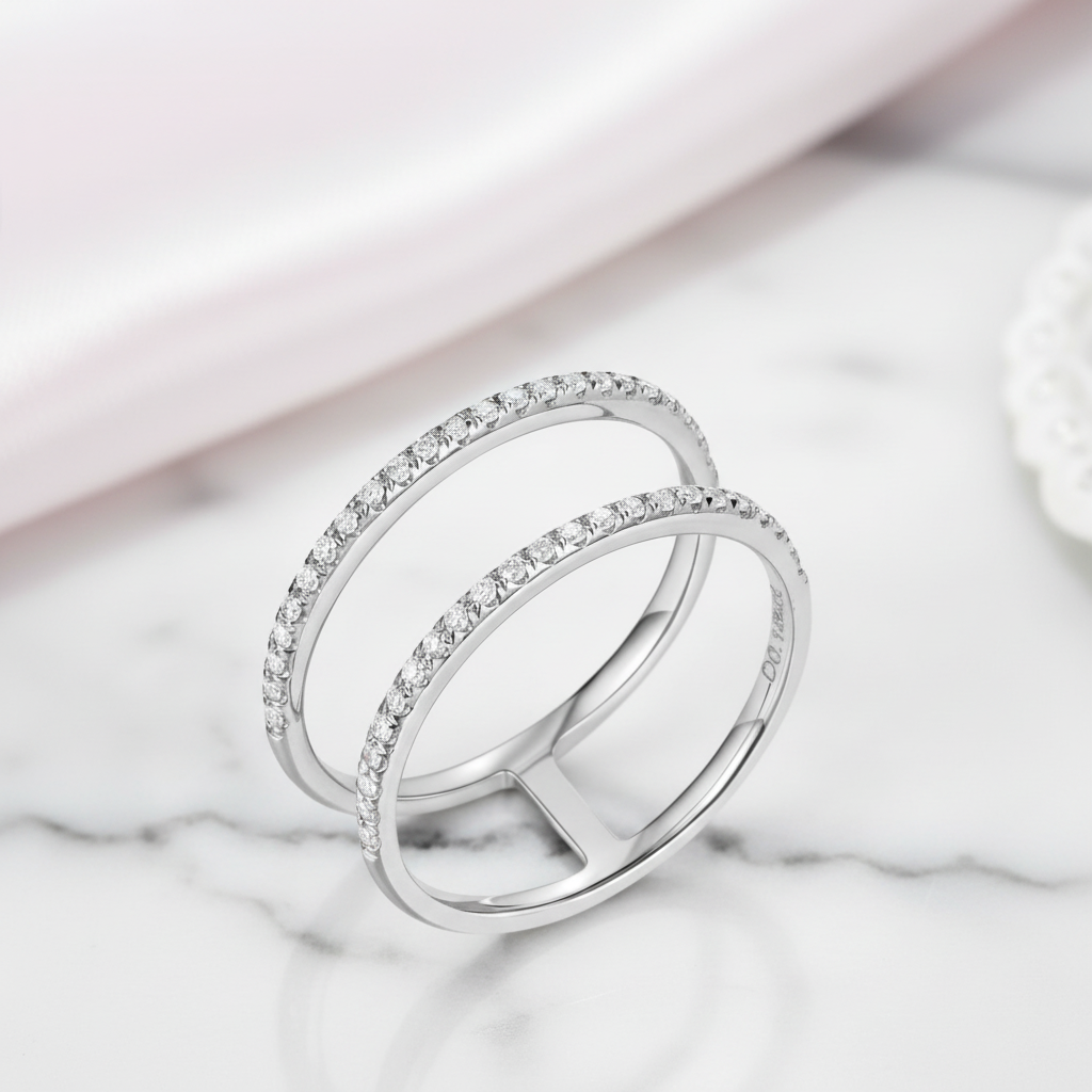 0.18ct Natural Diamond 14k White Gold Double Band-Black Diamonds New York