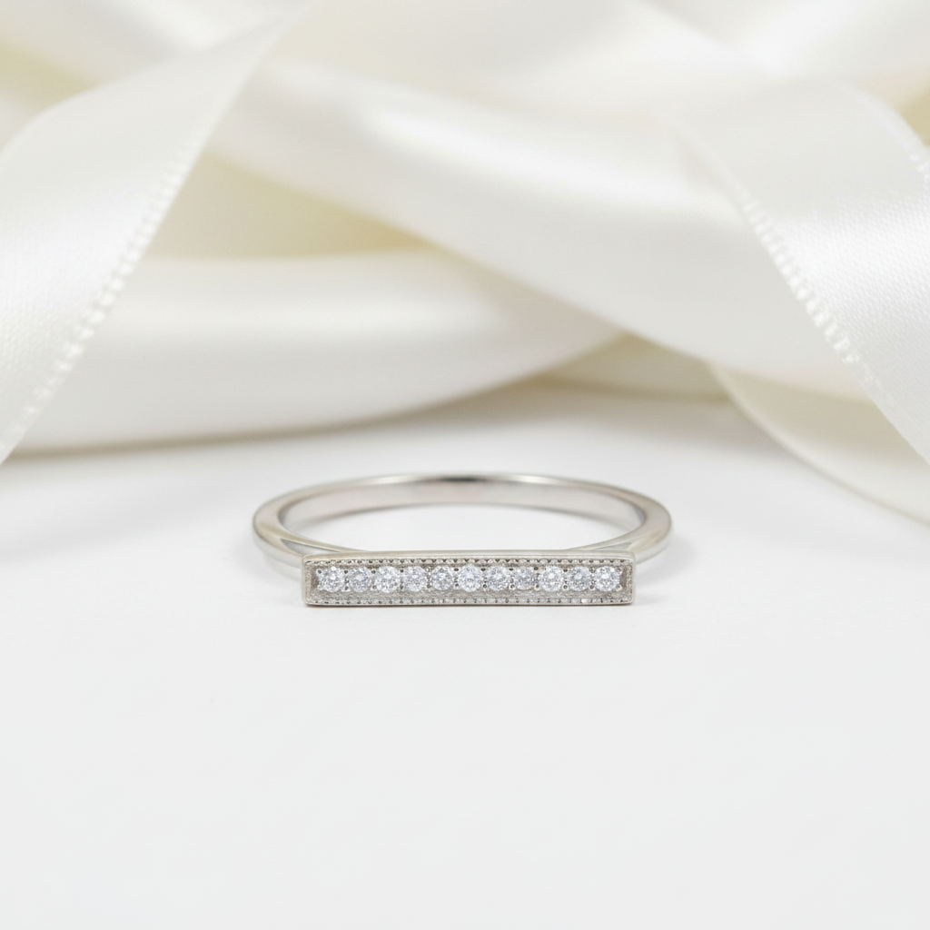 14k White Gold Elegant Ring 0.07ct Diamond Option-Black Diamonds New York