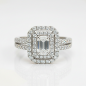14k White Gold Emerald Cut Double Halo Diamond Option Engagement Ring-Black Diamonds New York