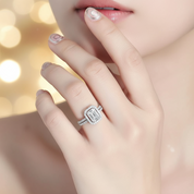 14k White Gold Emerald Cut Double Halo Diamond Engagement Ring-Black Diamonds New York