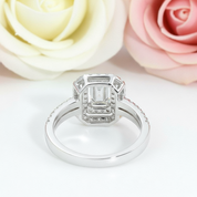 14k White Gold Emerald Cut Double Halo Diamond Engagement Ring-Black Diamonds New York