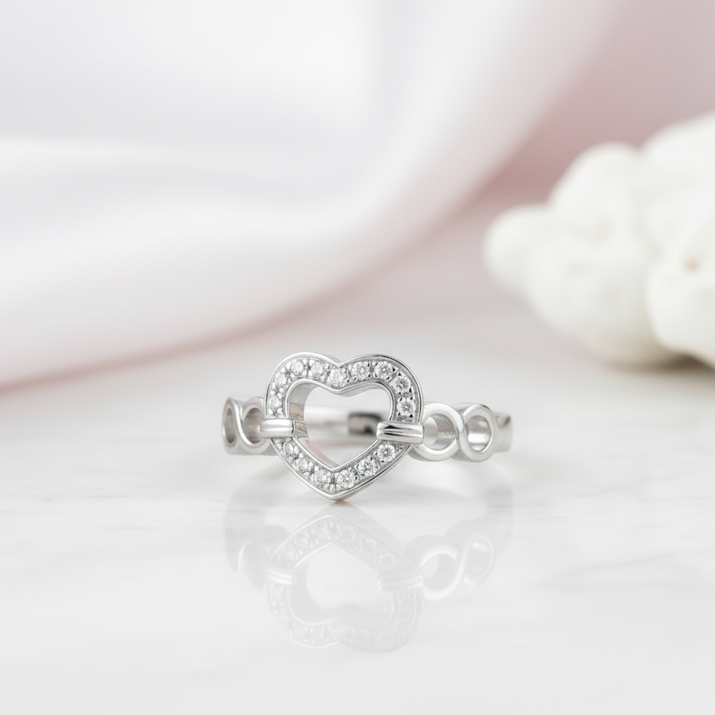 14k White Gold Heart Promise Ring 0.1ct Natural Diamond-Black Diamonds New York