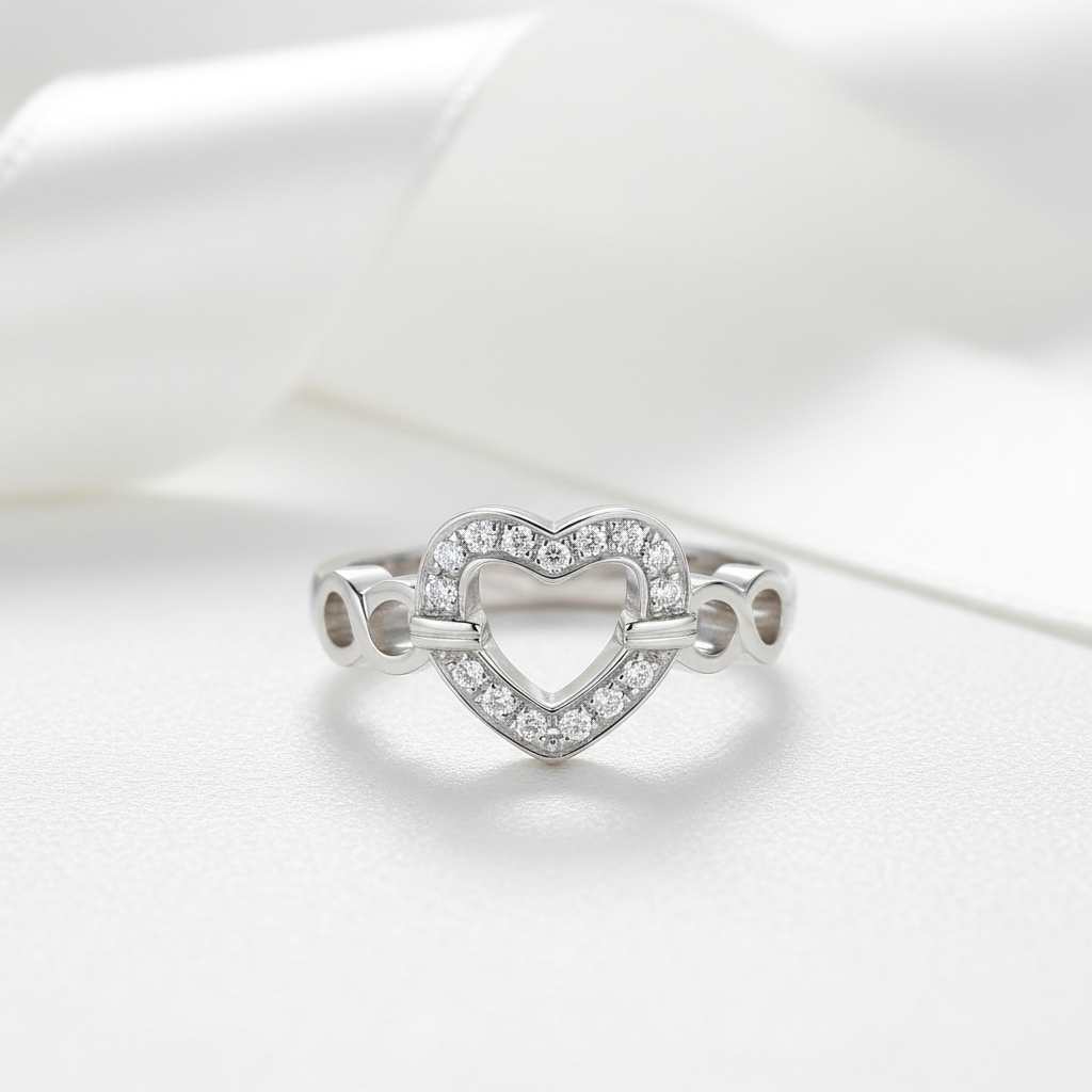 14k White Gold Heart Promise Ring 0.1ct Natural Diamond-Black Diamonds New York