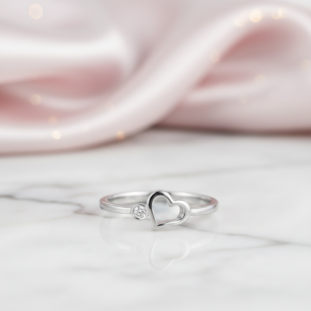 14K White Gold 0.02ct Natural Diamond Option Heart Ring-Black Diamonds New York