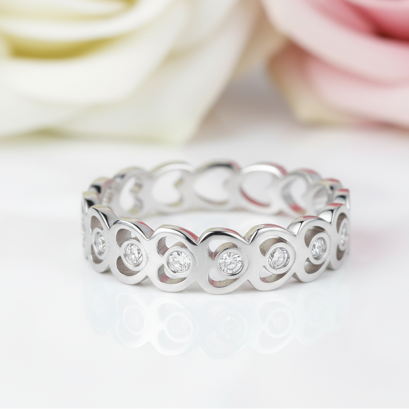 14k White Gold Heart Ring 0.07ct Natural Diamond-Black Diamonds New York