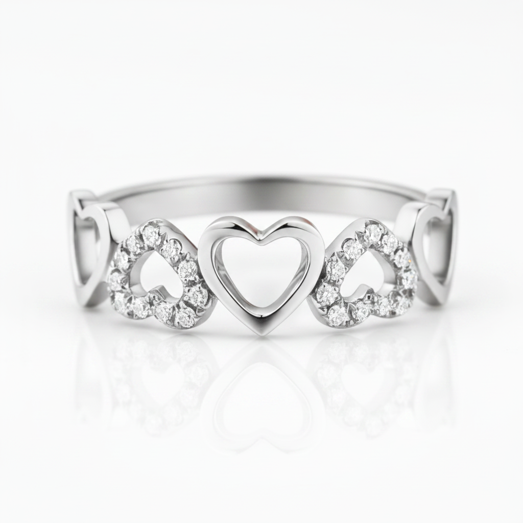 14k White Gold Heart Ring 0.12ct Natural Diamond Option-Black Diamonds New York