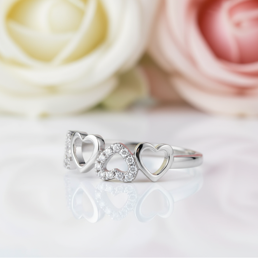 14k White Gold Heart Ring 0.12ct Natural Diamond-Black Diamonds New York