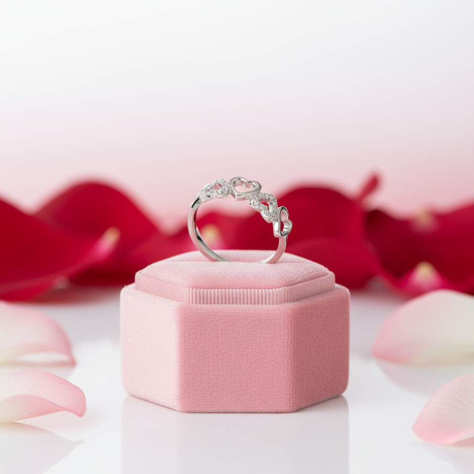 14k White Gold Heart Ring 0.12ct Natural Diamond-Black Diamonds New York