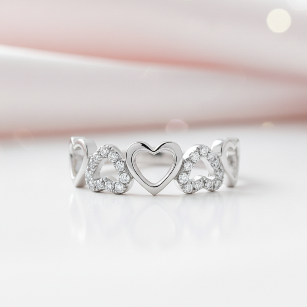 14k White Gold Heart Ring 0.12ct Natural Diamond Option-Black Diamonds New York