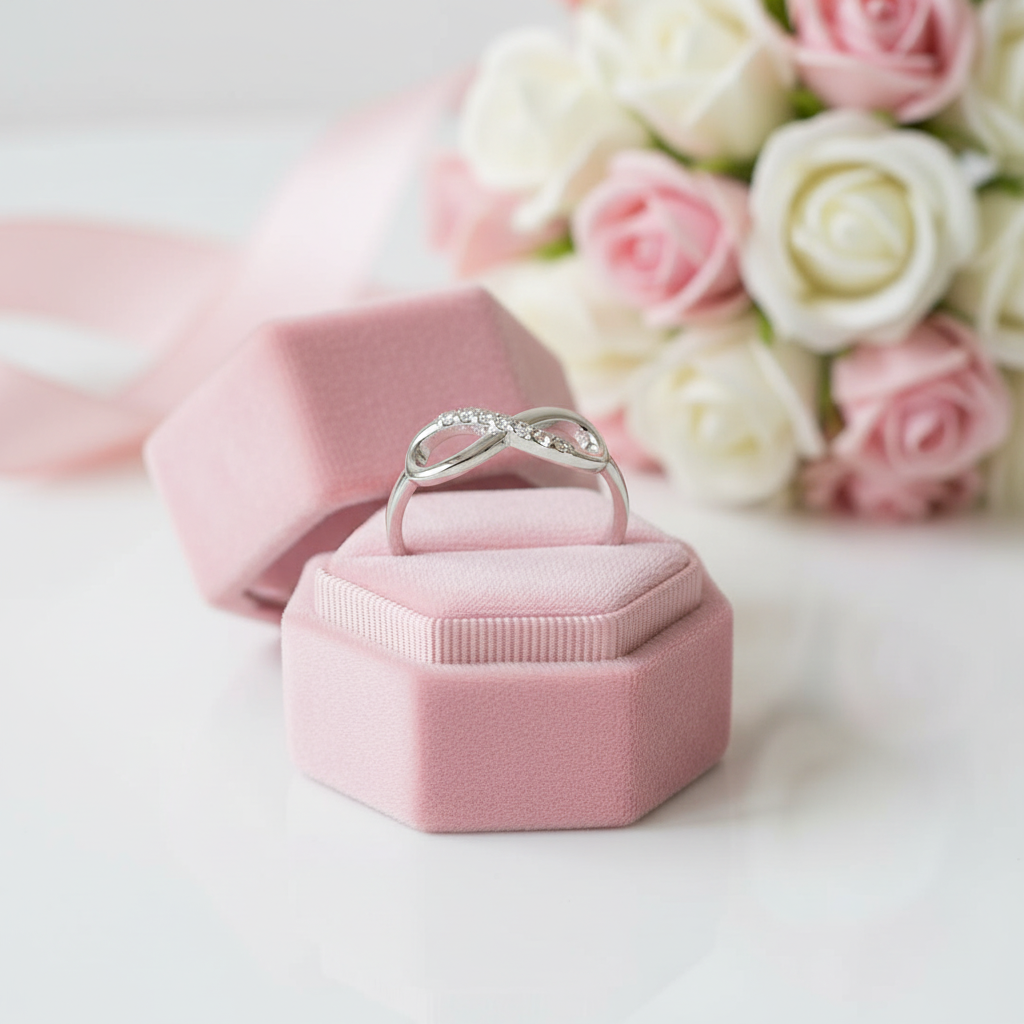 14K White Gold Infinity Ring 0.08ct Diamond Option-Black Diamonds New York