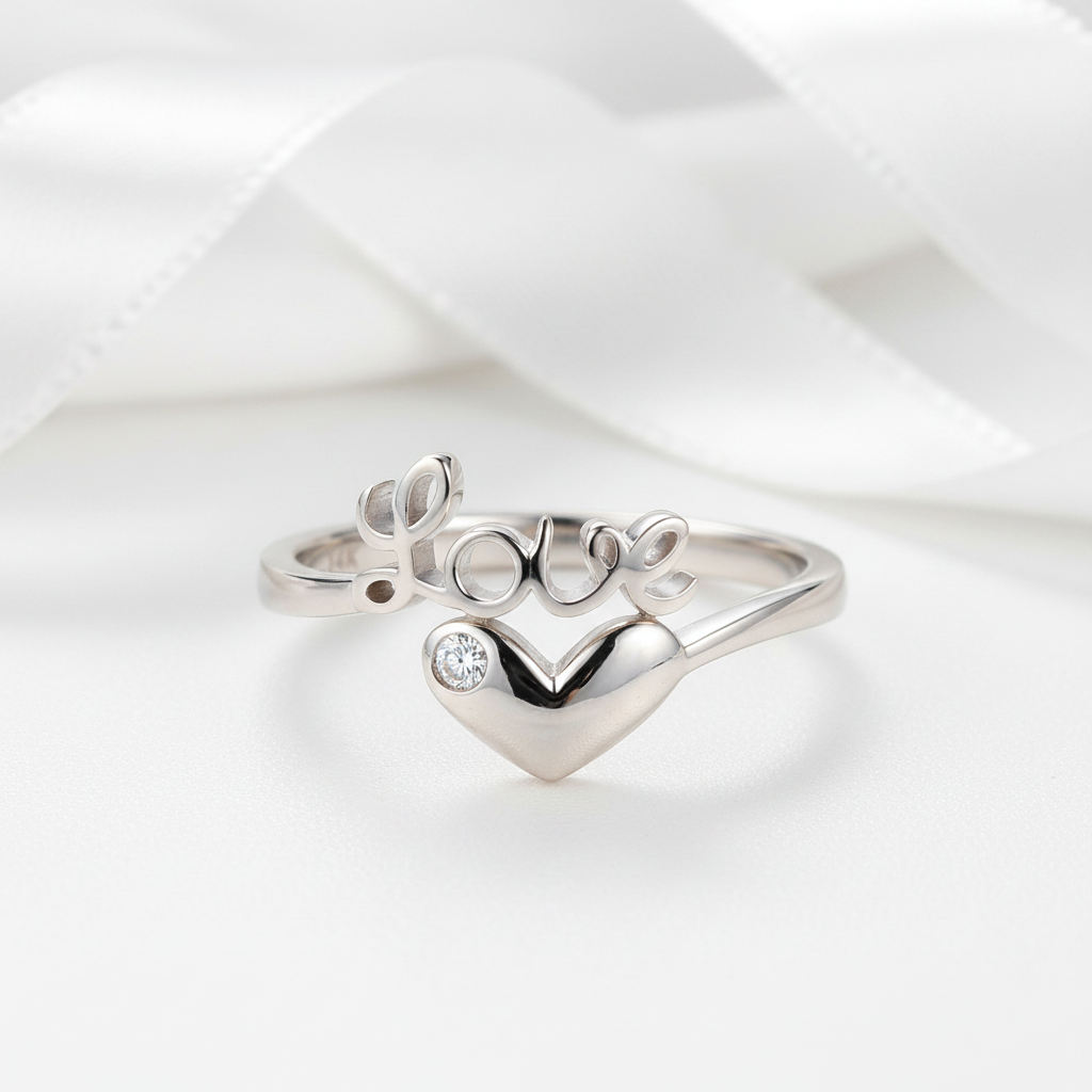 14k White Gold Love Heart Ring 0.01ct Natural Diamond-Black Diamonds New York