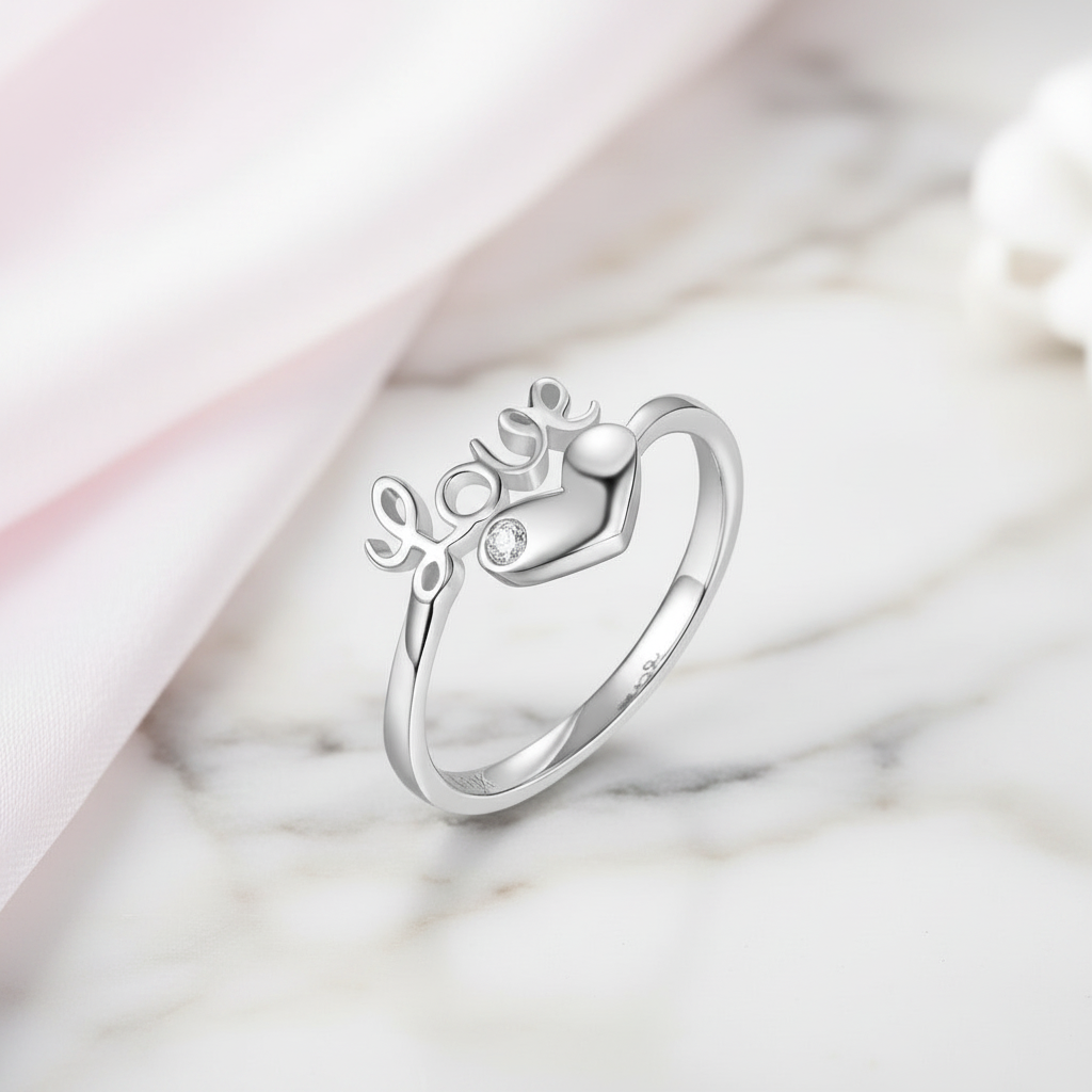 14k White Gold Love Heart Ring 0.01ct Natural Diamond-Black Diamonds New York
