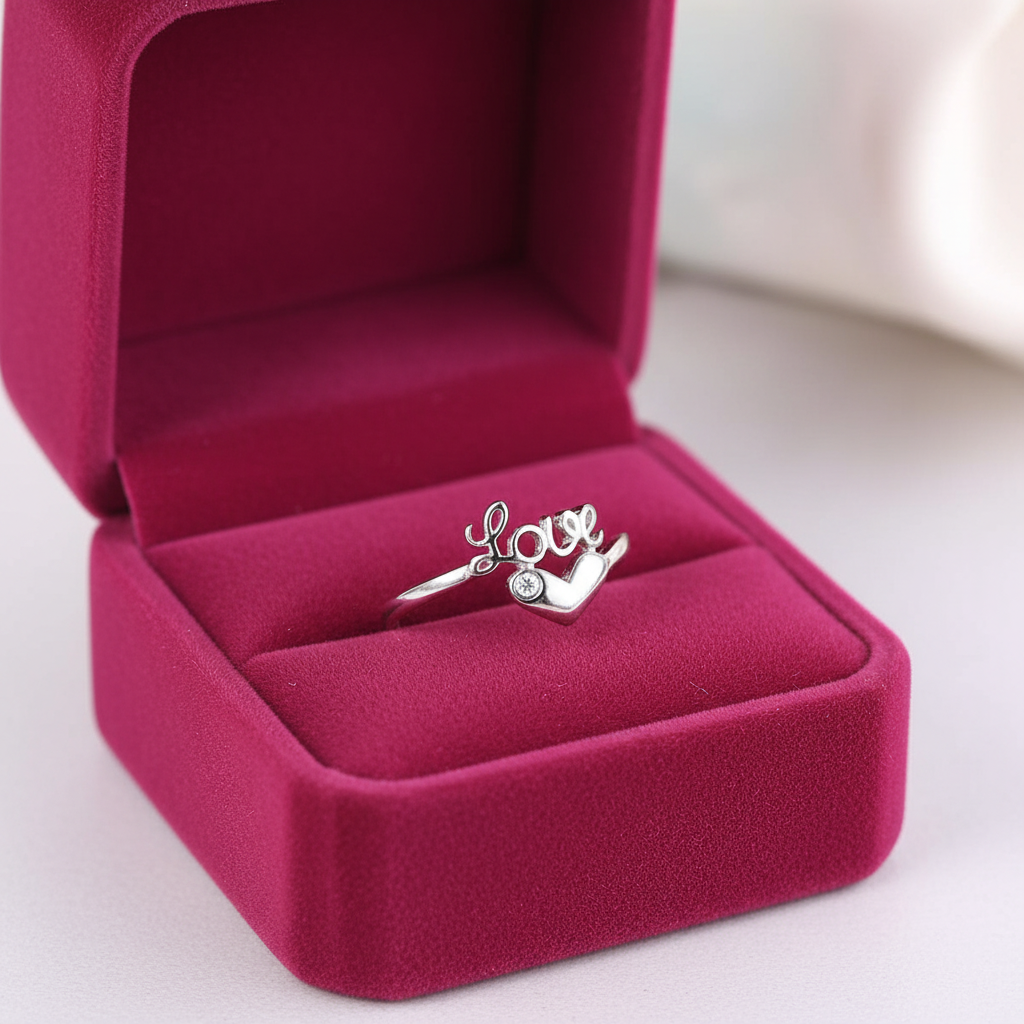 14k White Gold Love Heart Ring 0.01ct Natural Diamond-Black Diamonds New York