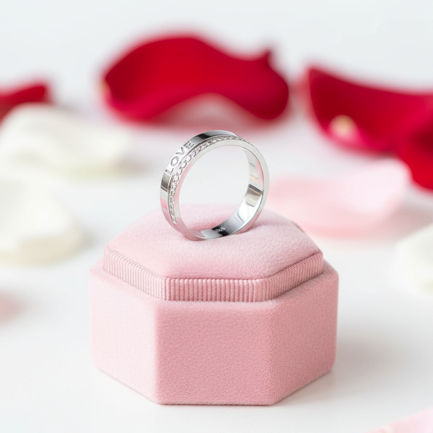 14k White Gold Love Wedding Band 0.12ct Natural Diamonds-Black Diamonds New York