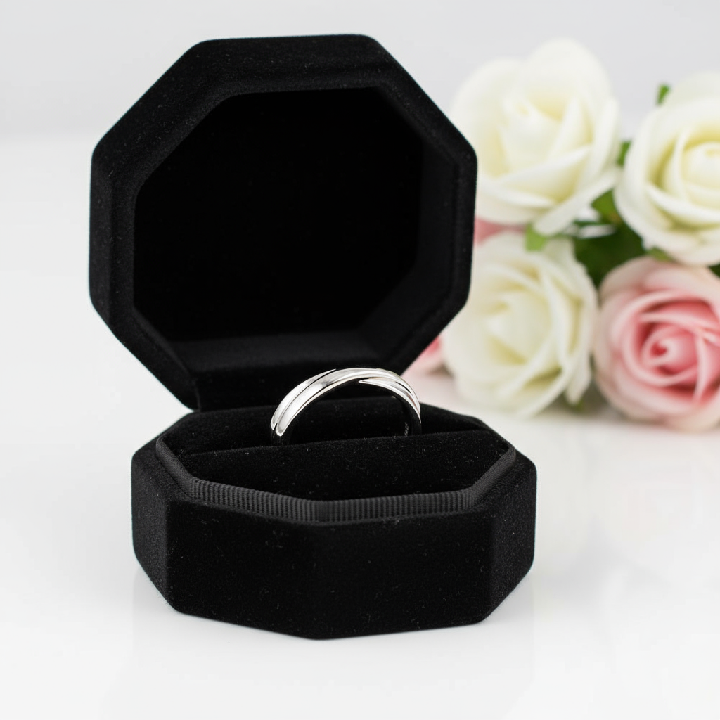 14K White Gold Men Wedding Band Ring-Black Diamonds New York