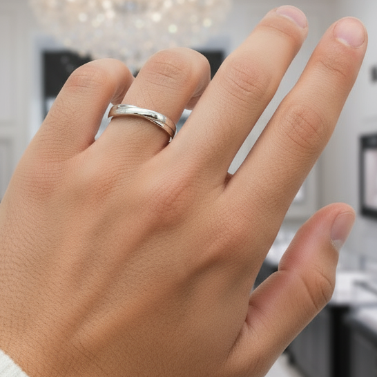 14K White Gold Men Wedding Band Ring-Black Diamonds New York