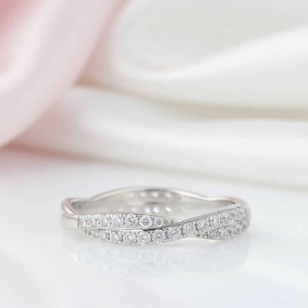 14k White Gold Diamond Half Eternity Twist Band-Black Diamonds New York