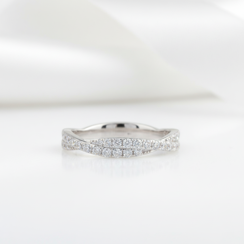 14k White Gold Diamond Option Half Eternity Twist Band-Black Diamonds New York