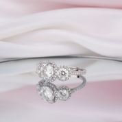 14k White Gold Diamond Three-Stone Halo Engagement Ring-Black Diamonds New York