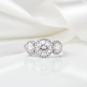 14k White Gold Diamond Three-Stone Halo Engagement Ring-Black Diamonds New York