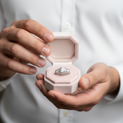 14k White Gold Diamond Three-Stone Halo Engagement Ring-Black Diamonds New York