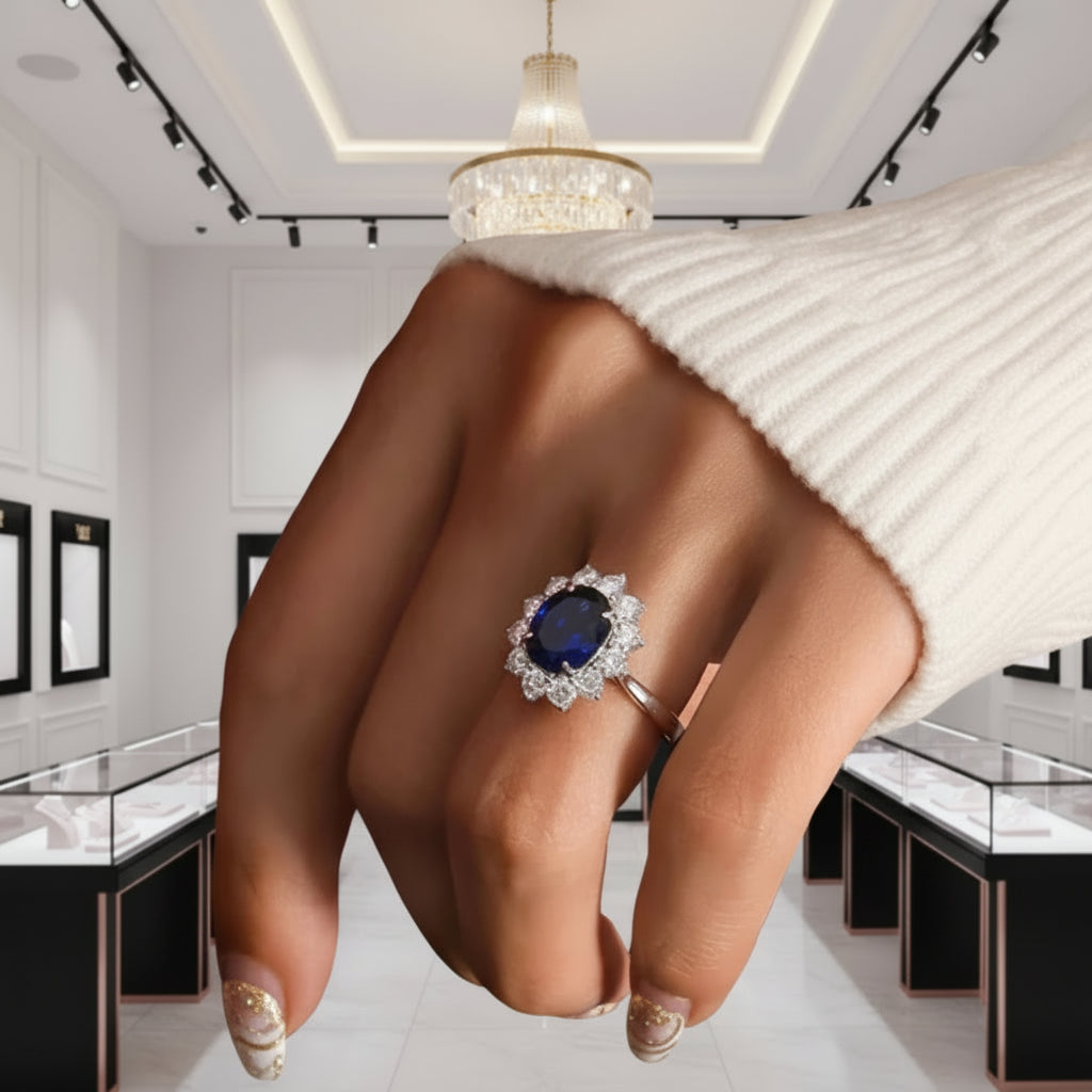 14k White Gold Oval Cut Sapphire with Diamond Option Engagement Ring-Black Diamonds New York