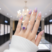 14k White Gold Purple Amethyst Diamond Option Ring-Black Diamonds New York