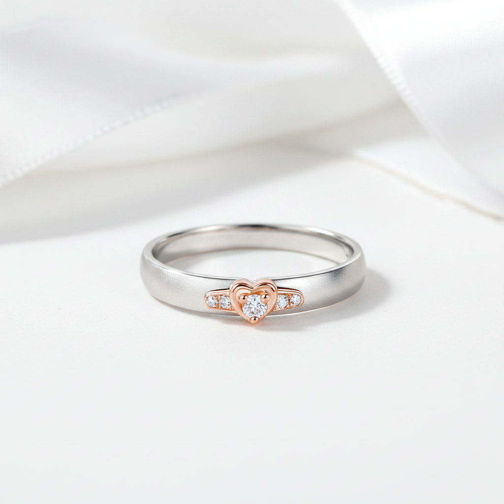 14k White Gold Rose Gold Heart Natural Diamond Ring-Black Diamonds New York