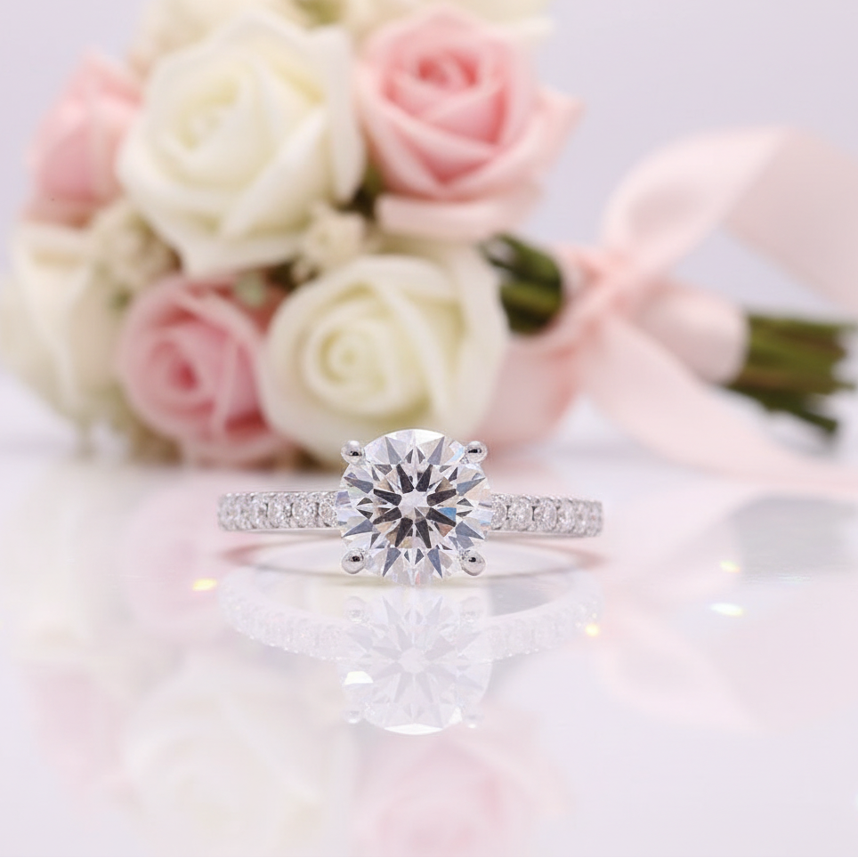 14k White Gold Round Cut 8mm 2ct Diamond Option Engagement Ring-Black Diamonds New York