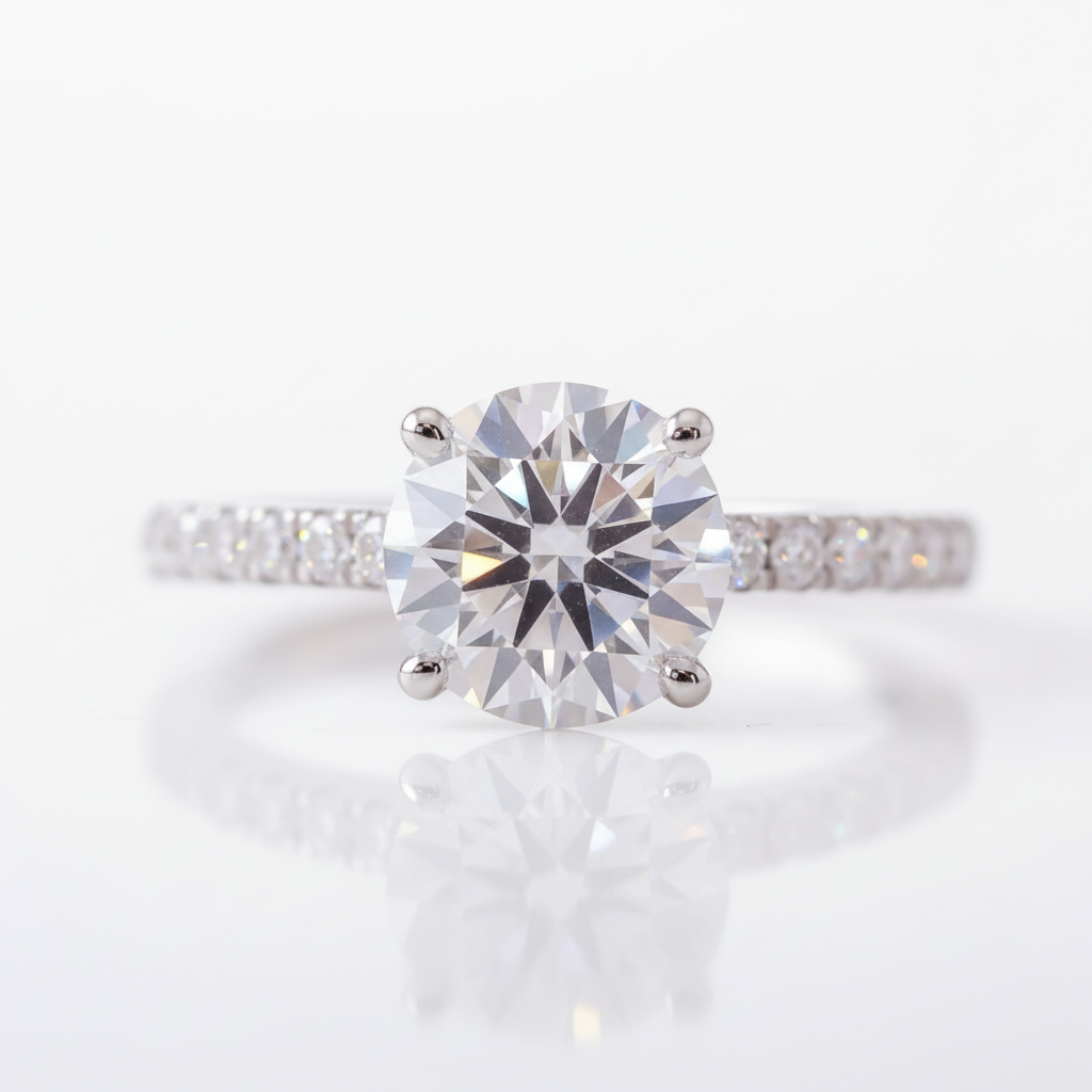 14k White Gold Round Cut 8mm 2ct Diamond Option Engagement Ring-Black Diamonds New York
