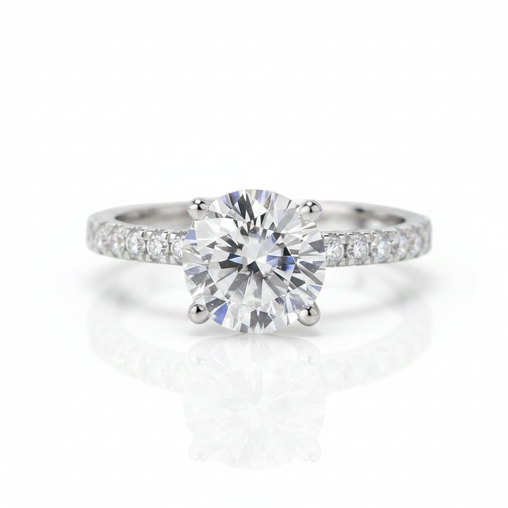 14k White Gold Round Cut 8mm 2ct Diamond Option Engagement Ring-Black Diamonds New York