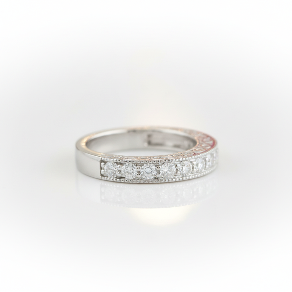 14k White Gold Round Cut Diamond Option Stack Half Eternity Wedding Band-Black Diamonds New York