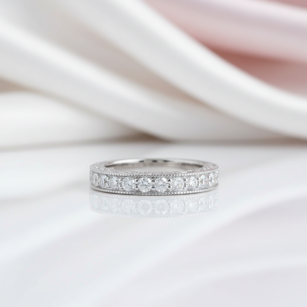 14k White Gold Round Cut Diamond Option Stack Half Eternity Wedding Band-Black Diamonds New York